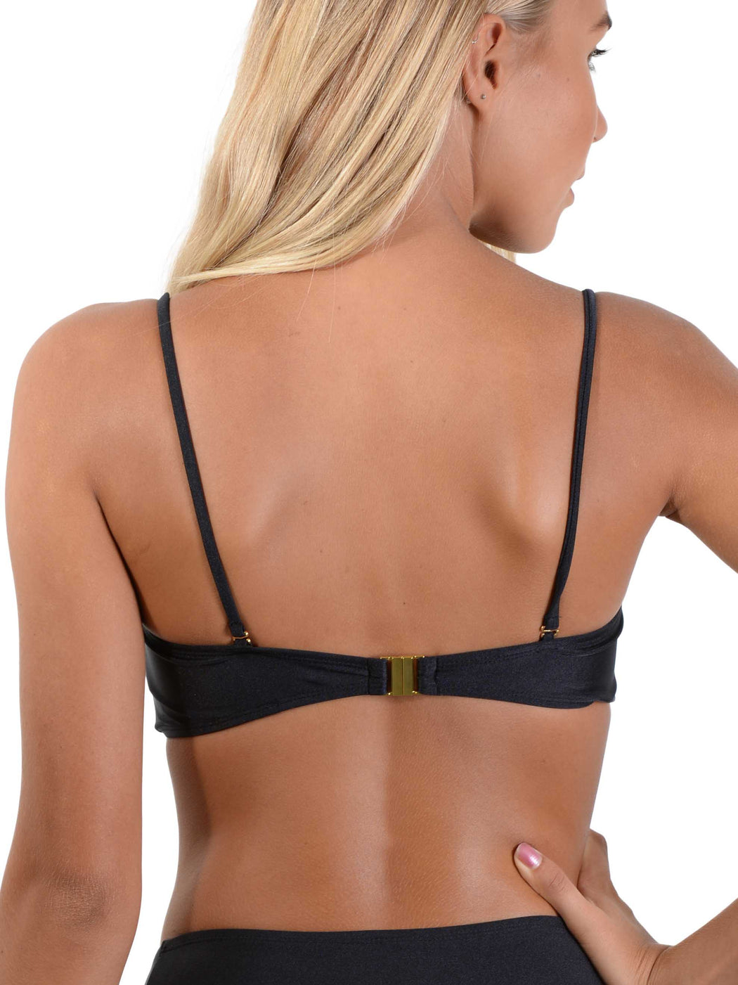 Back of Midnight Palm Bandeau Bikini Top with straps