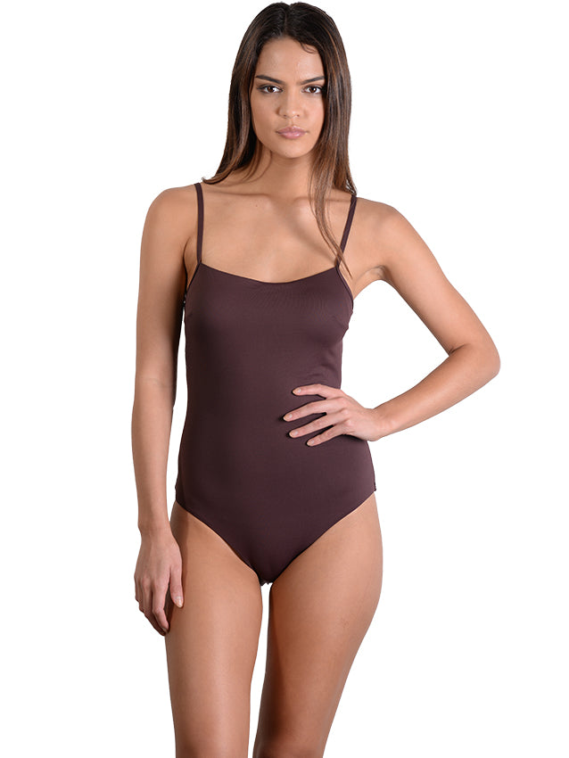 Front view of Cocoa Seduce Cross Back Onepiece