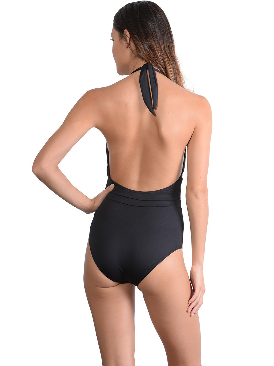 Back view of Seduce Plunge Onepiece in Black
