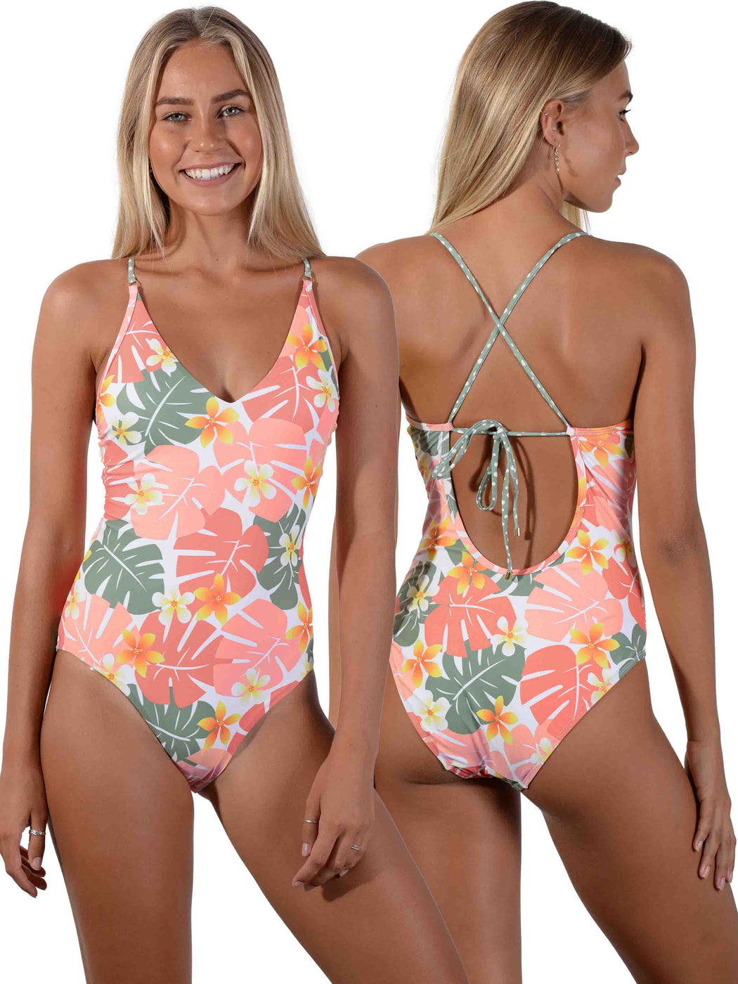 Jungle Jive Plunge Onepiece front and back together