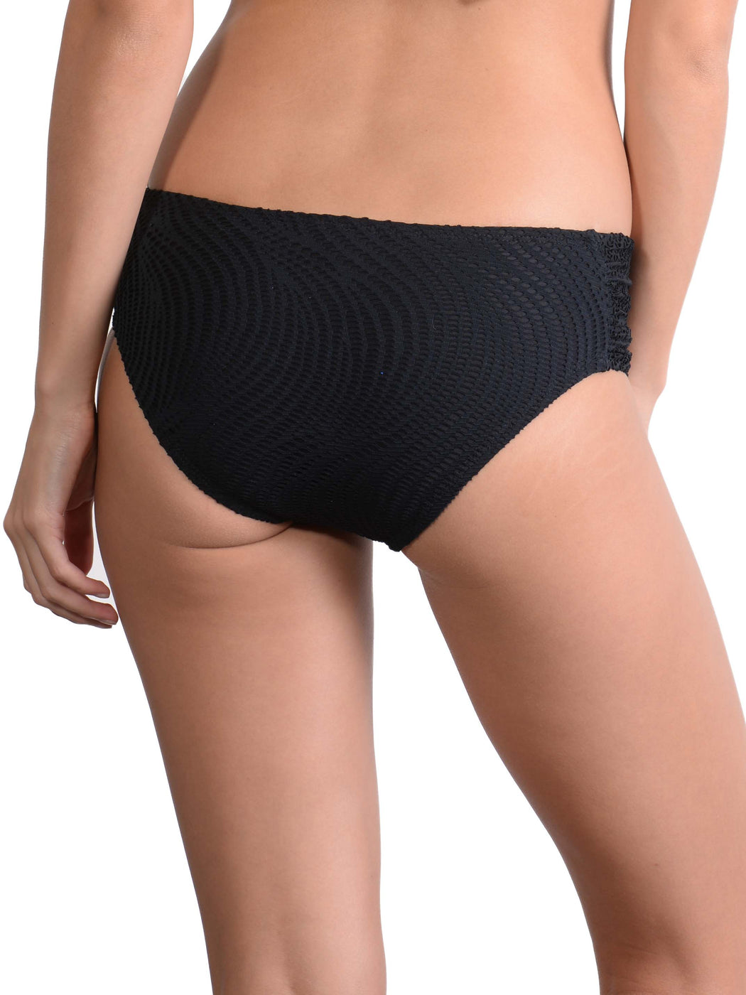 Back of Black Santorini Ruche Side Retro Bikini Pant