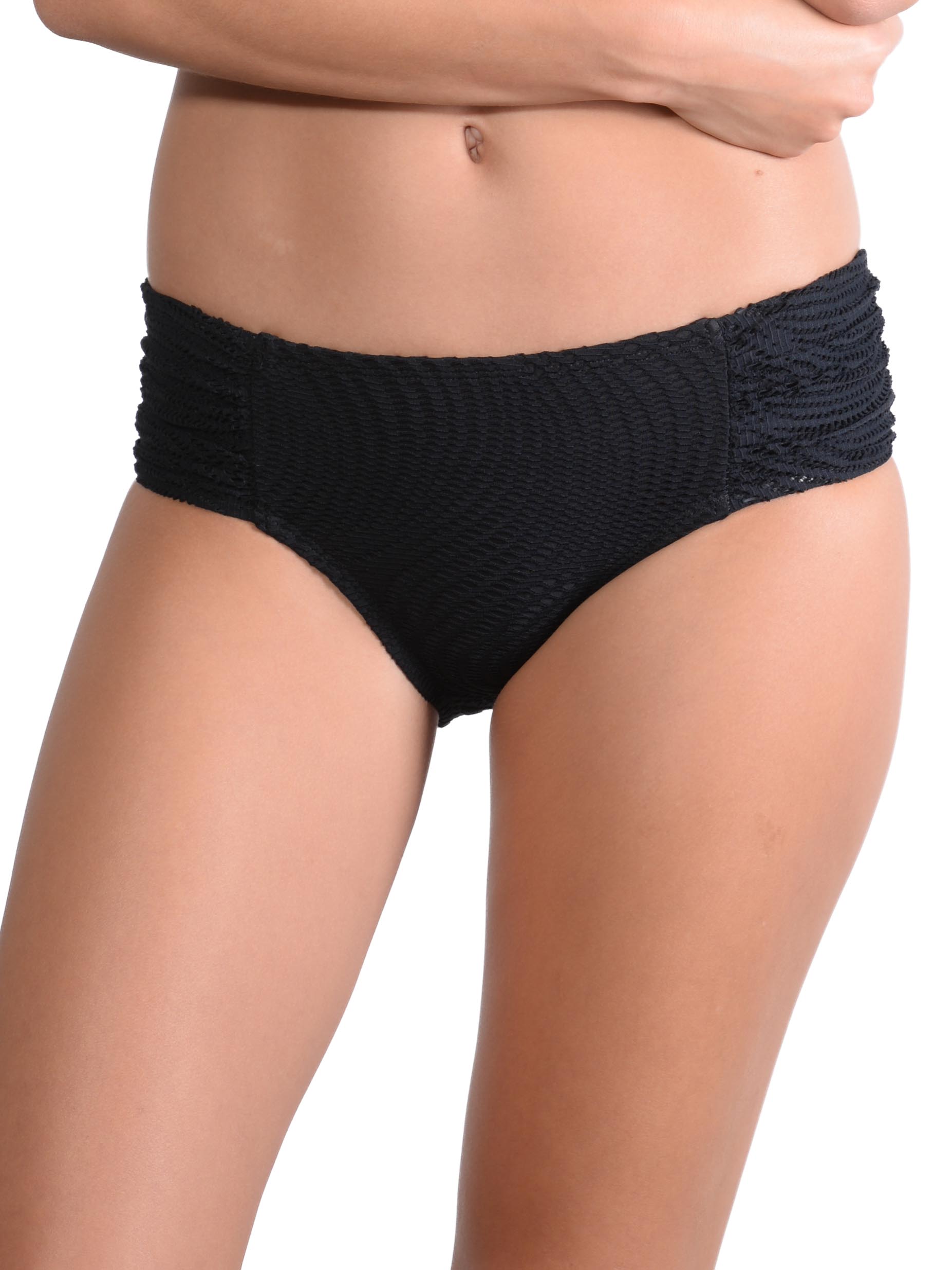 Black Santorini Ruche Side Retro Bikini Pant