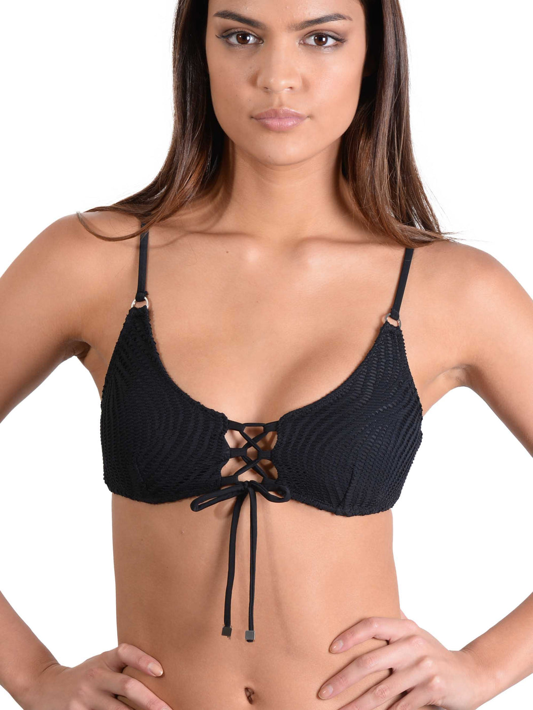 Black Santorini Lace Front Bikini Top
