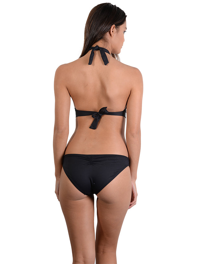 Back view in Black of Seduce Wrap Front Halter Bikini Top